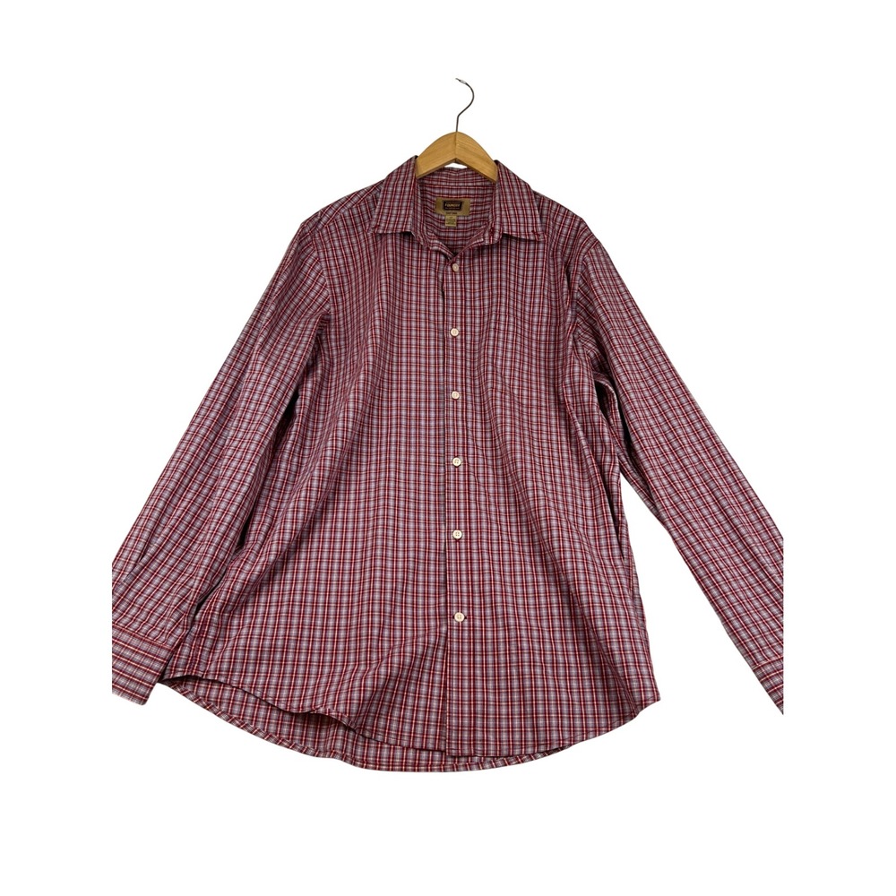 The Foundry Supply Co Mens LT Red Blue Plaid Easy Care Long Sleeve Button Shirt